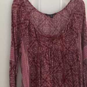 American Eagle floral printed maroon lace up top
